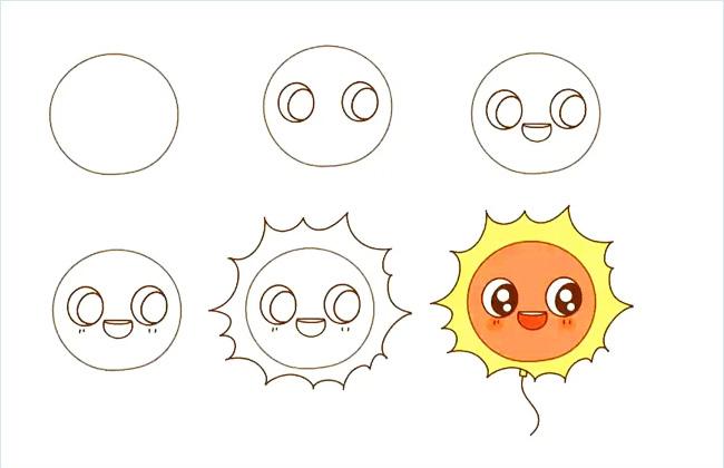 画一个可爱的气球简笔画 -- 太阳