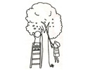 两位小朋友摘树上的果子简笔画