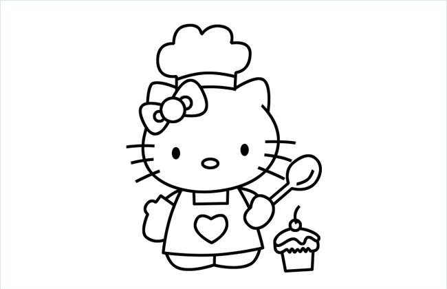 HelloKitty凯蒂猫大厨卡通简笔画包括步骤画法