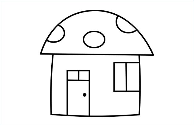 蘑菇形状的小房子简笔画画法步骤