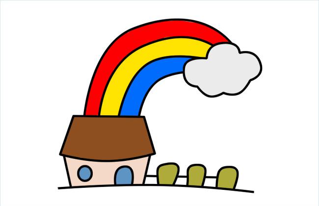 彩虹房子简笔画的画法步骤及上色图片