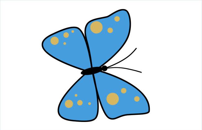 蓝色花蝴蝶简笔画步骤画法教程
