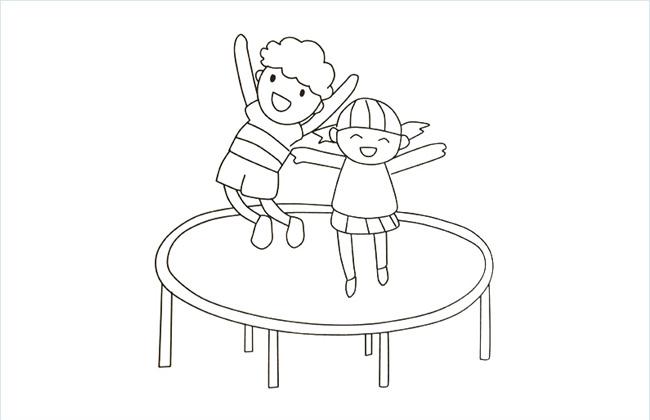 小朋友在蹦床上玩耍的简笔画图片
