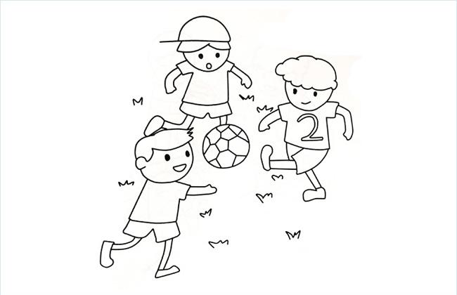三个小孩踢足球的简笔画图片