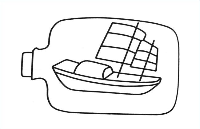 装在漂流瓶中的帆船简笔画图片
