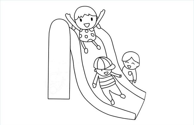 三个小朋友在玩滑滑梯的简笔画图片