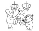 三个小朋友一起玩灯笼的简笔画图片