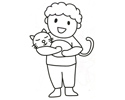 抱着猫咪的小男孩简笔画图片