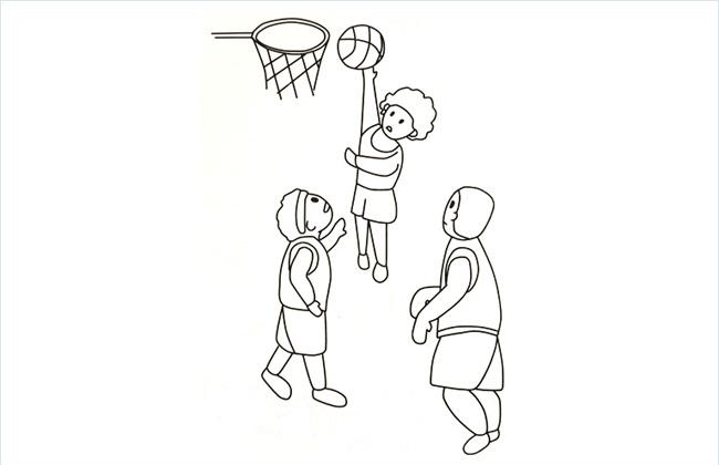 三个小男孩在打篮球的简笔画图片