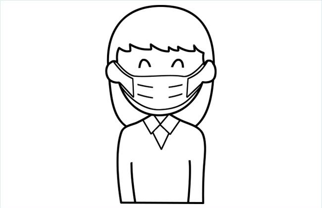 预防新型冠状病毒：戴口罩的小女孩简笔画图片