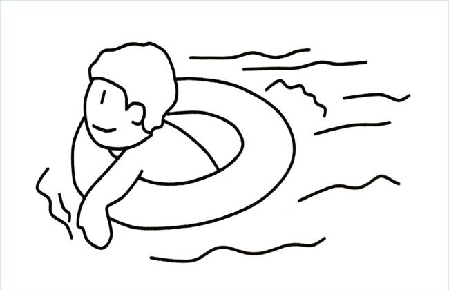 在水里游泳的小男孩简笔画图片