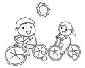 两个小孩子骑自行车的简笔画图片
