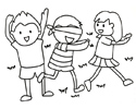 三位小朋友在玩捉迷藏游戏的简笔画图片